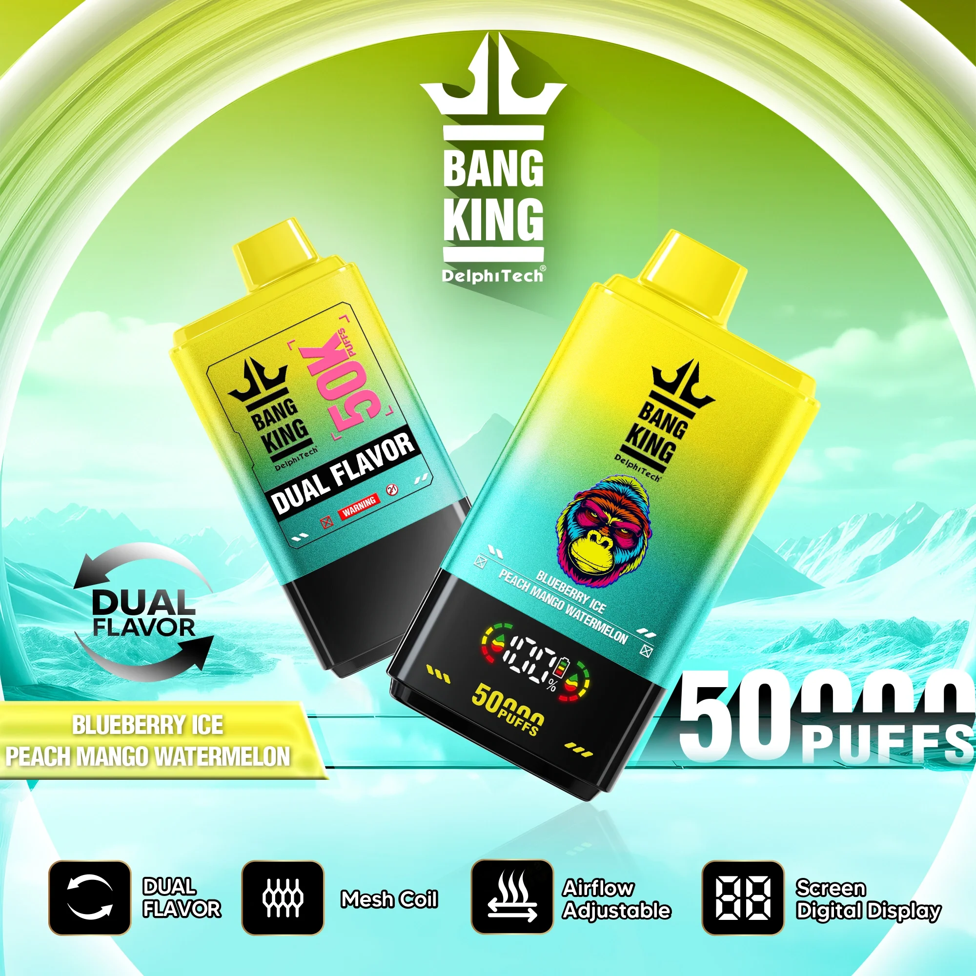 Bang King 50K 50000 Puffs Dual Flavors Vape Blueberry IcePeach Mango Watermelon Bang King 50K 50000 Puffs Dual Flavors Vape Blueberry Ice Peach Mango Watermelon
