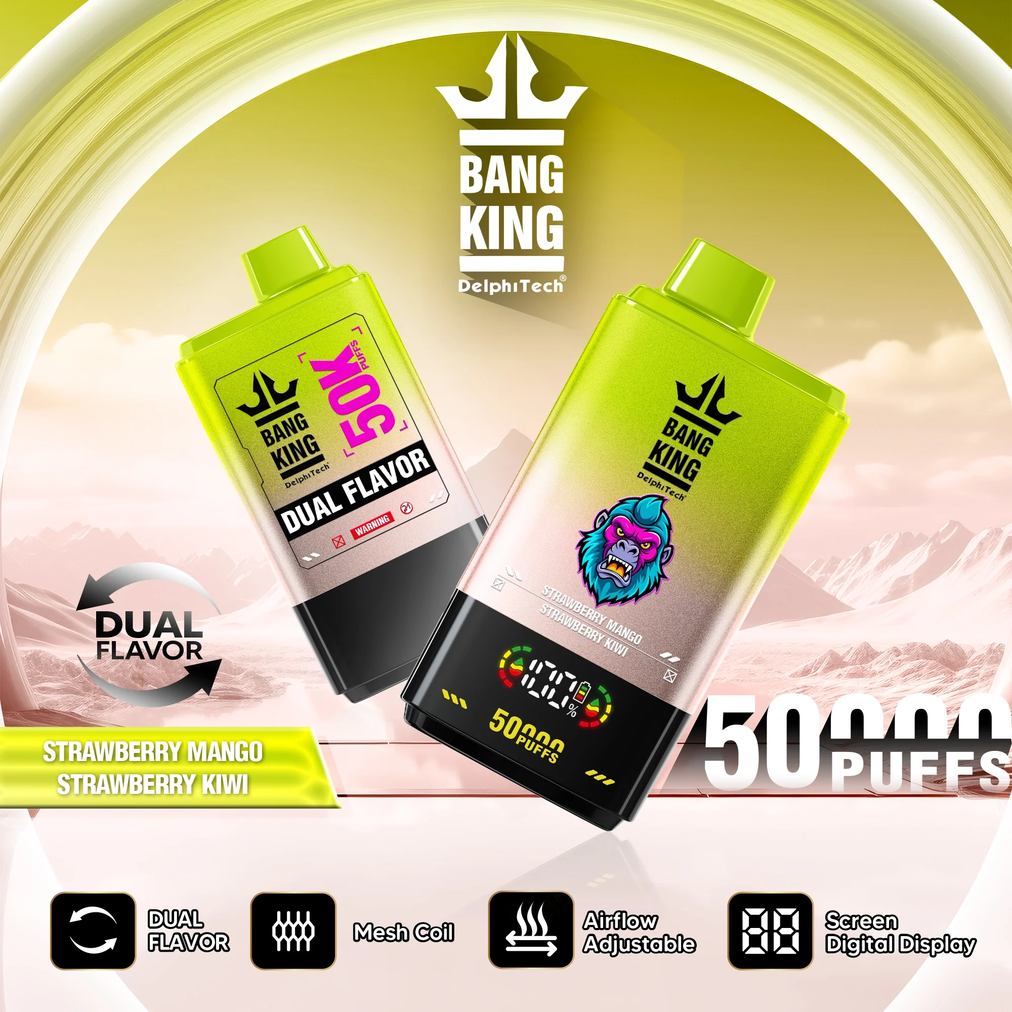 Bang King 50K 50000 Puffs Dual Flavors Vape Strawberry Mango Strawberry Kiwi Bang King 50K 50000 Puffs Dual Flavors Vape Strawberry Mango Strawberry Kiwi