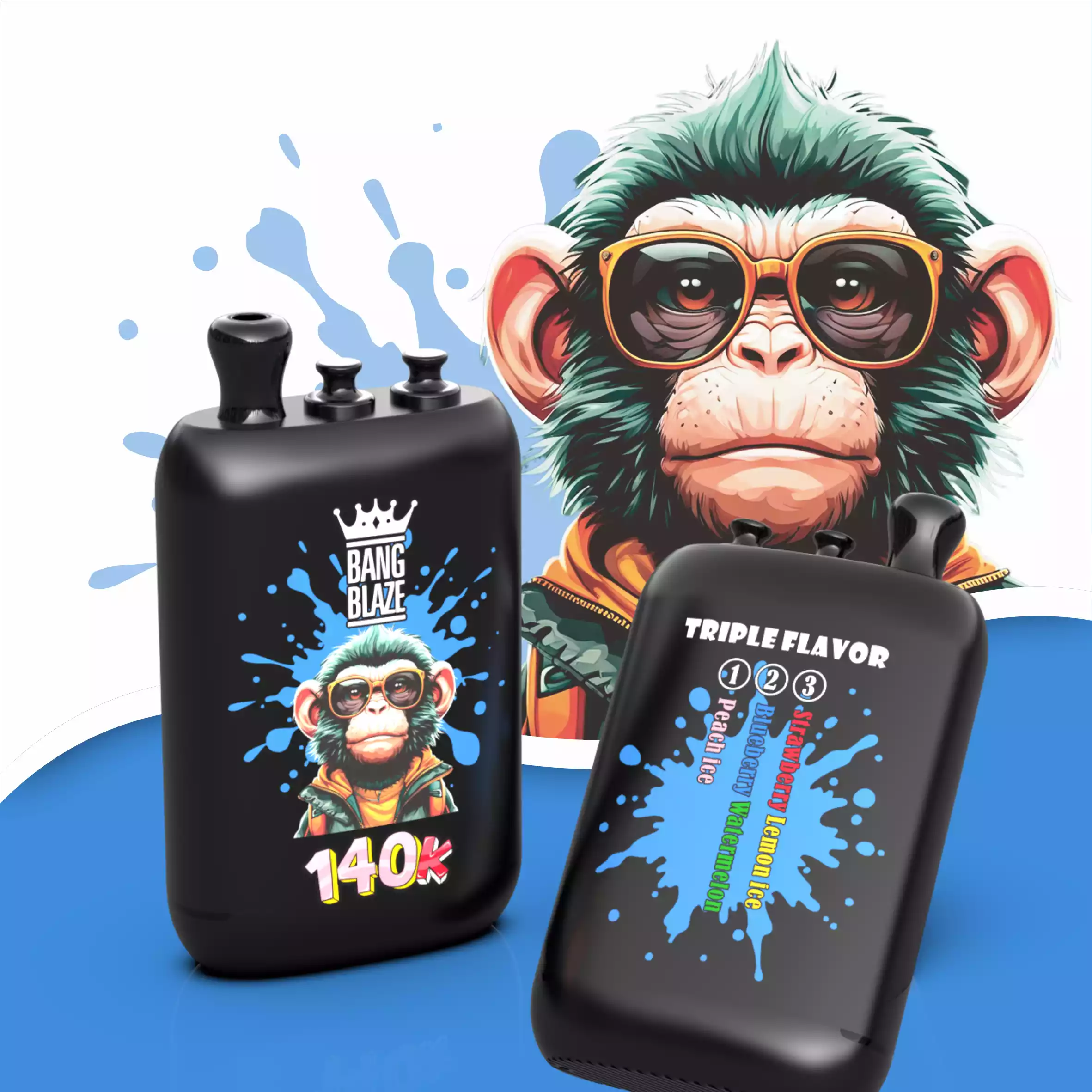 Bang Blaze 140K Vape 3-in-1 Flavors 140000 Puffs Disposable Vape Peach Ice & Blueberry Watermelon & Strawberry Lemon Ice Bang Blaze 140K Vape 3-in-1 Flavors 140000 Puffs Disposable Vape Peach Ice & Blueberry Watermelon & Strawberry Lemon Ice