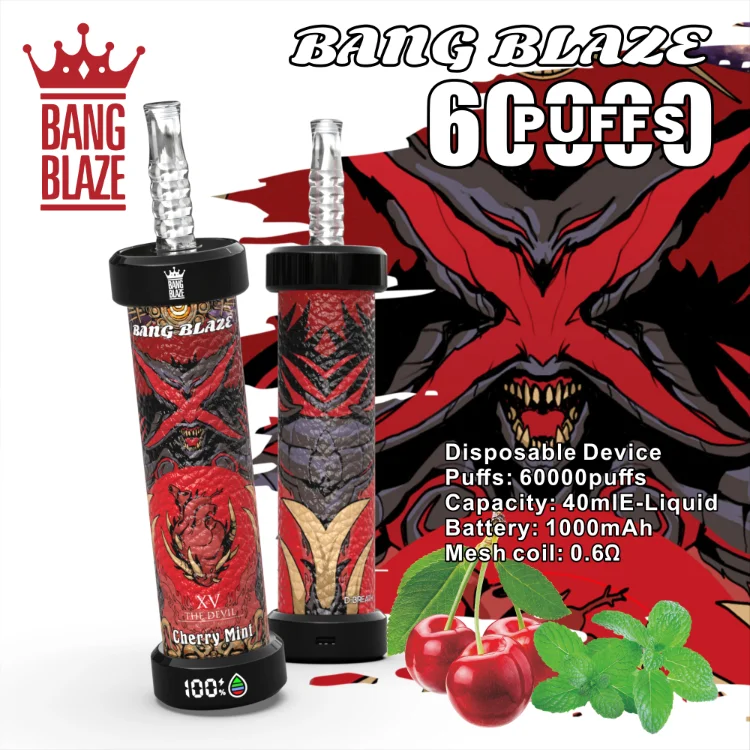 Bang Blaze 60K Puffs Disposable Vape Type-C Charging Hookah Vape Cherry Mint Bang Blaze 60K Puffs Disposable Vape Type-C Charging Hookah Vape Cherry Mint