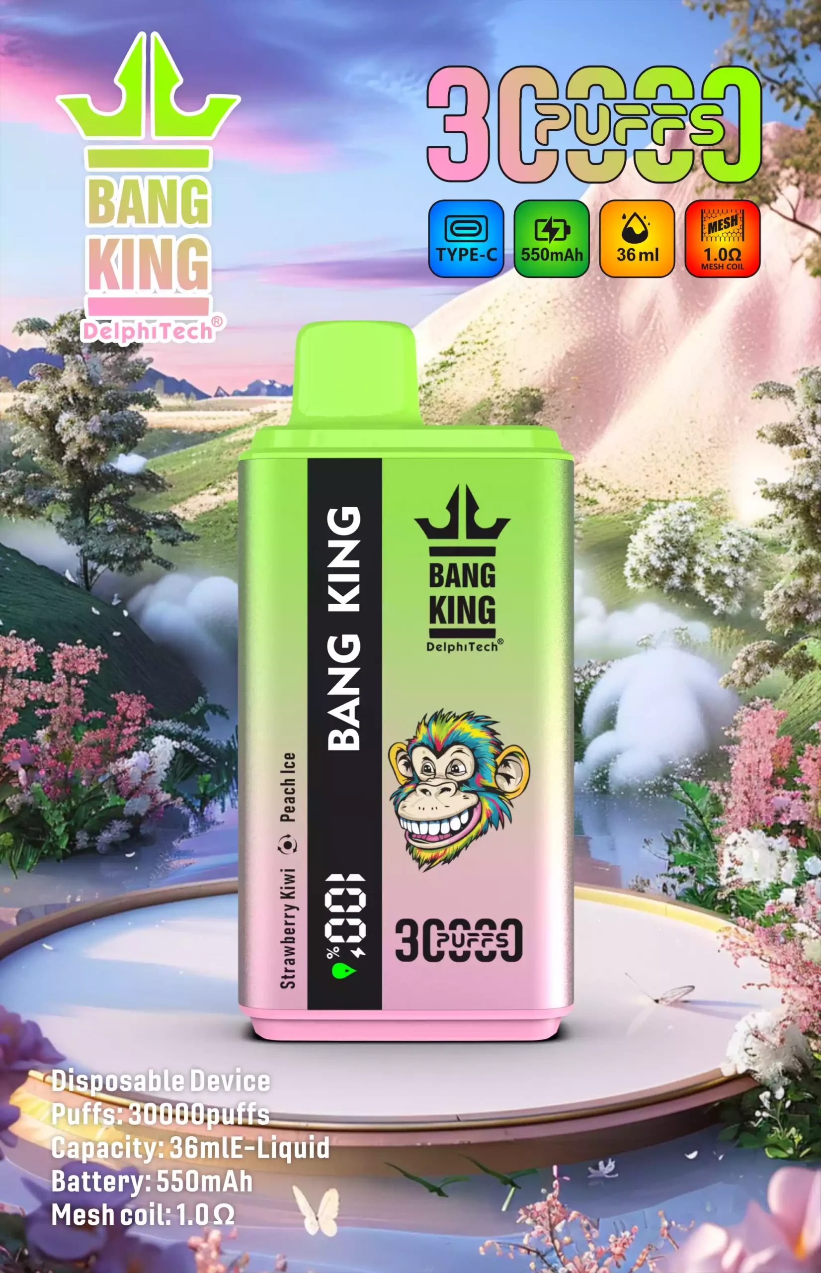 Bang King 30K Vape Dual Flavor 30000 Puffs Vape Smart Screen EU Warehouse Shipping Strawberry Kiwi & Peach Ice Bang King 30K Vape Dual Flavor 30000 Puffs Vape Smart Screen EU Warehouse Shipping Strawberry Kiwi & Peach Ice