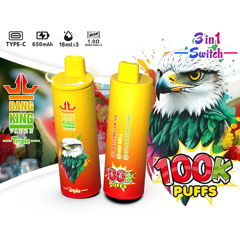 Bang King Triple 100K Vape 3-in-1 Flavor Watermelon Ice & Red Bull & Strawberry Kiwi Bang King Triple 100K Vape 3-in-1 Flavor Watermelon Ice & Red Bull & Strawberry Kiwi
