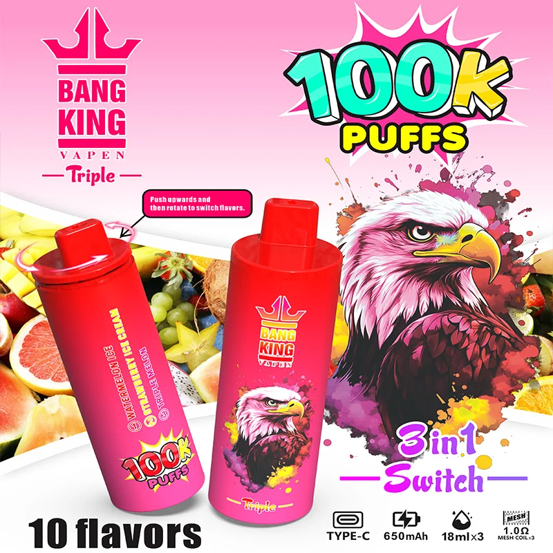 Bang King Triple 100K Vape 3-in-1 Flavor Watermelon & Strawberry Ice Cream & Triple Melon Bang King Triple 100K Vape 3-in-1 Flavor Watermelon & Strawberry Ice Cream & Triple Melon