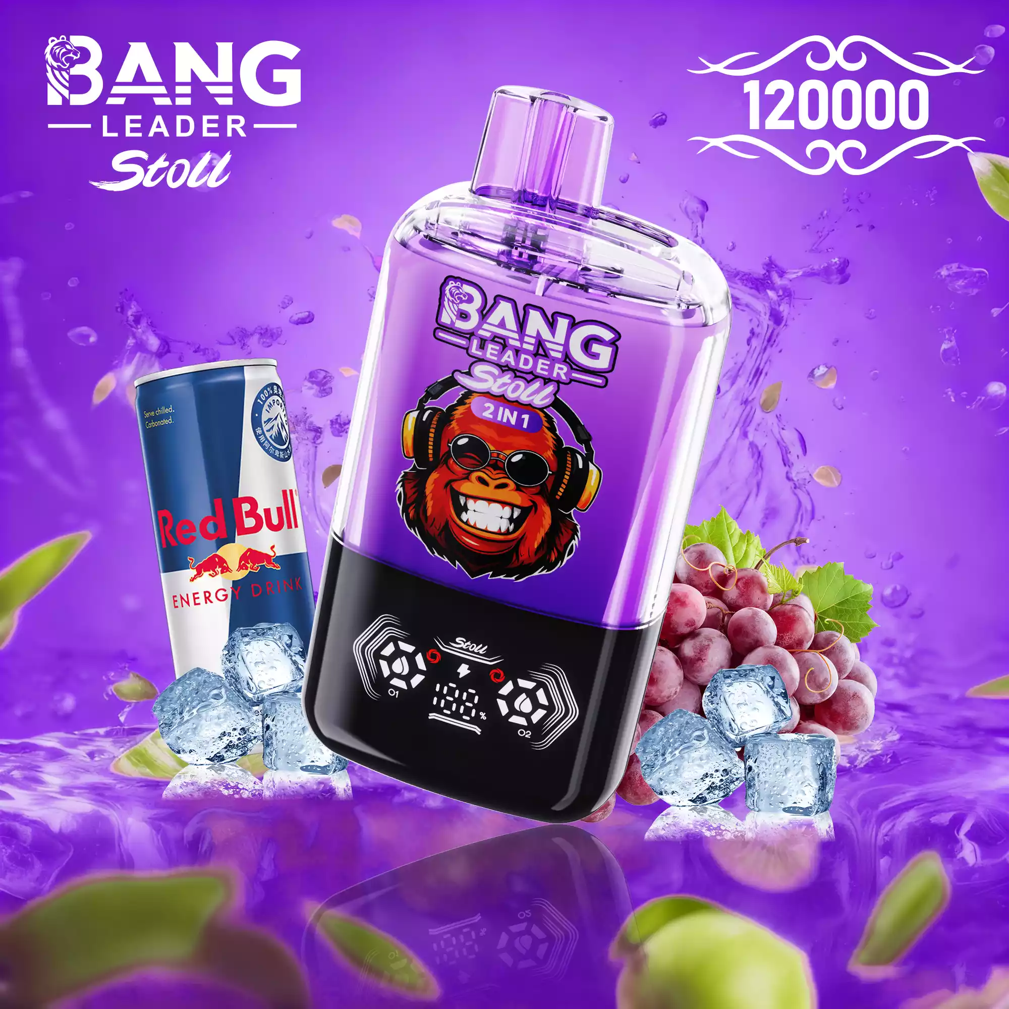Bang Leader 120K Puffs Disposable Vape 2-in-1 Flavors Red Energy & Grape Ice Bang Leader 120K Puffs Disposable Vape 2-in-1 Flavors Red Energy & Grape Ice