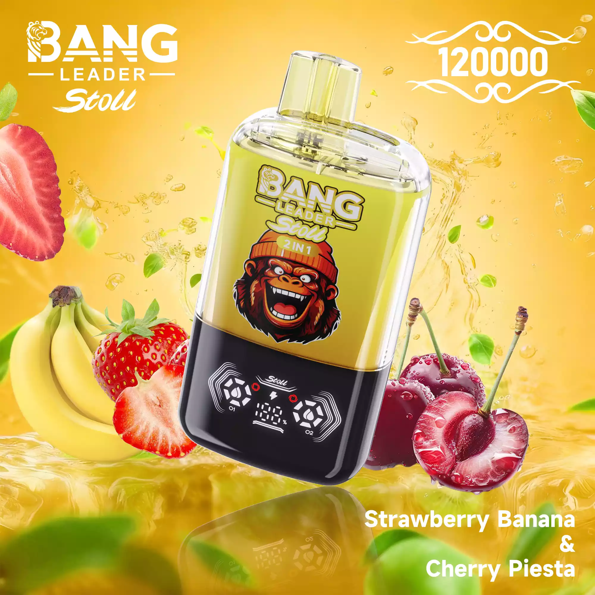 Bang Leader 120K Puffs Disposable Vape 2-in-1 Flavors Strawberry Banana & Cherry Fiesta Bang Leader 120K Puffs Disposable Vape 2-in-1 Flavors Strawberry Banana & Cherry Fiesta