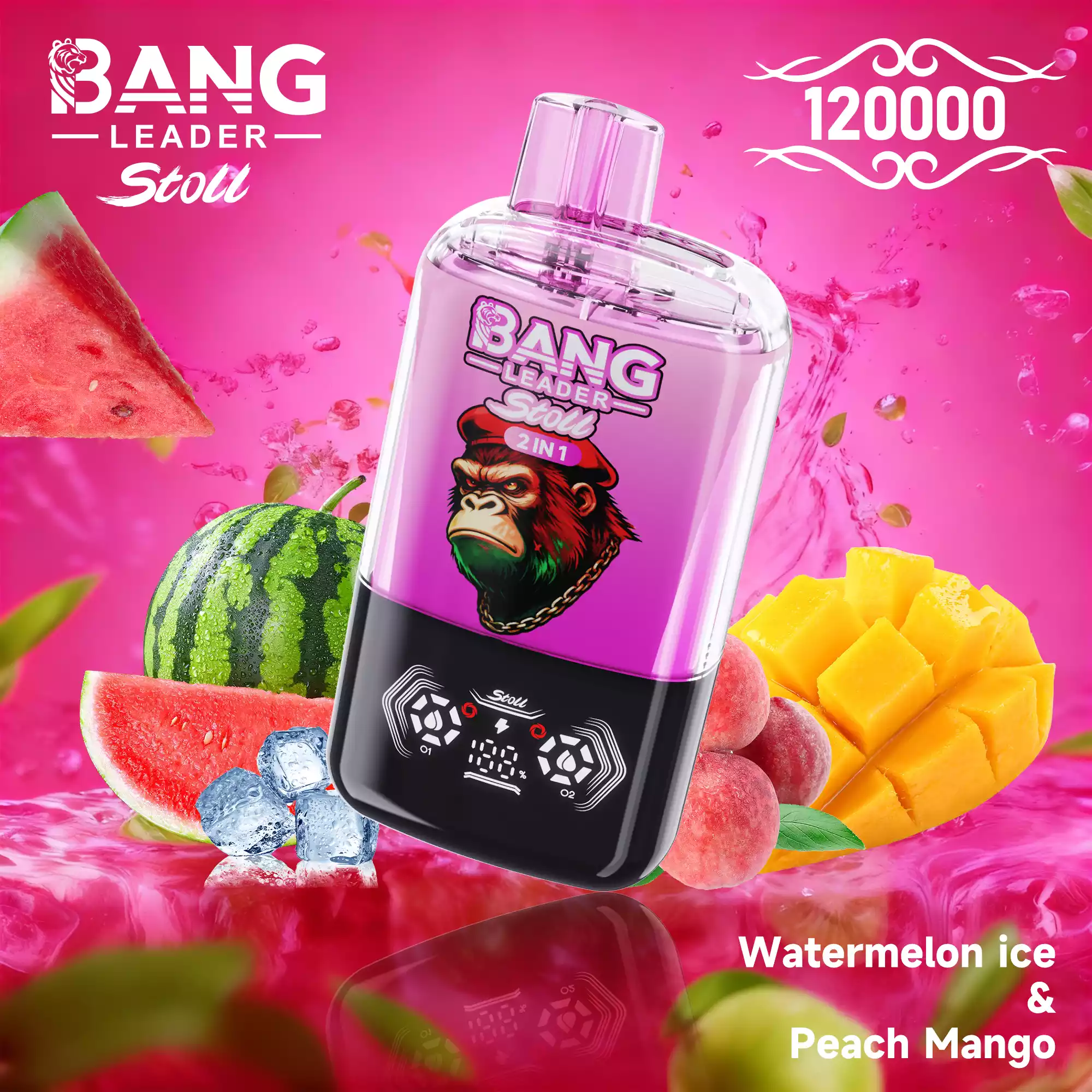 Bang Leader 120K Puffs Disposable Vape 2-in-1 Flavors Watermelon Ice & Peach Mango Bang Leader 120K Puffs Disposable Vape 2-in-1 Flavors Watermelon Ice & Peach Mango