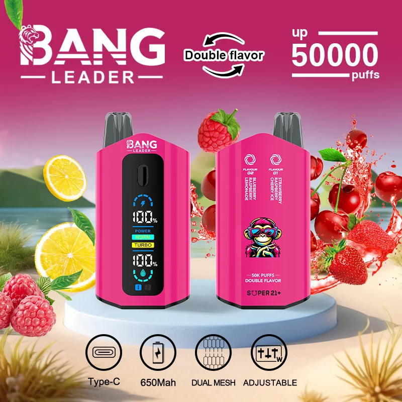 Bang Leader 50K Vape Dual Flavor 50000 Puffs Disposable Vaep Turbo Mode Smart Screen EU Warehouse Blueberry Raspberry Lemonade & Strawberry Raspberry Cherry Ice Bang Leader 50K Vape Dual Flavor 50000 Puffs Disposable Vaep Turbo Mode Smart Screen EU Warehouse Blueberry Raspberry Lemonade & Strawberry Raspberry Cherry Ice