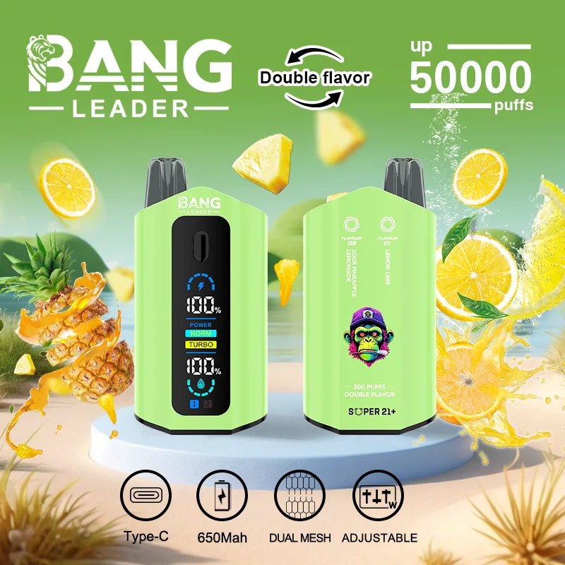 Bang Leader 50K Vape Dual Flavor 50000 Puffs Disposable Vaep Turbo Mode Smart Screen EU Warehouse Sour Pineapple Lemonade & Lemon Lime Bang Leader 50K Vape Dual Flavor 50000 Puffs Disposable Vaep Turbo Mode Smart Screen EU Warehouse Sour Pineapple Lemonade & Lemon Lime