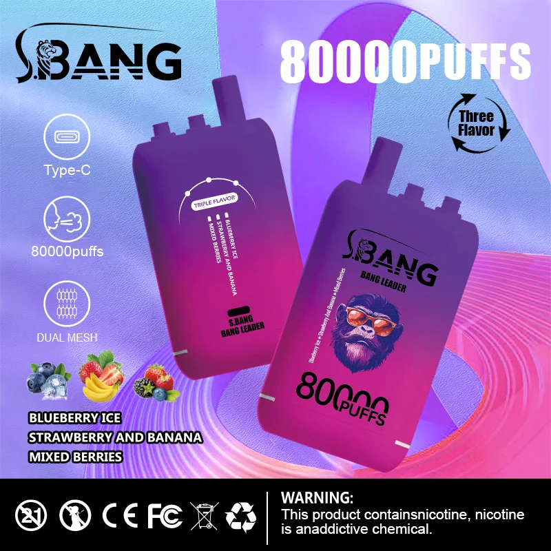 Bang Leader 80K Vape 3-in-1 Flavor 80000 Puffs Disposable Vape EU Warehouse Shipping Blueberry Ice & Strawberry And Banana & Mixed Berries Bang Leader 80K Vape 3-in-1 Flavor 80000 Puffs Disposable Vape EU Warehouse Shipping Blueberry Ice & Strawberry And Banana & Mixed Berries